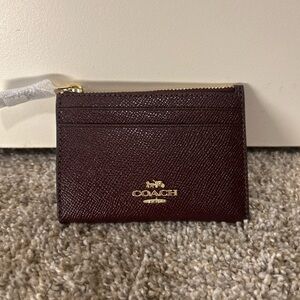 Coach Dark Maroon Card Holder with Gold Accents